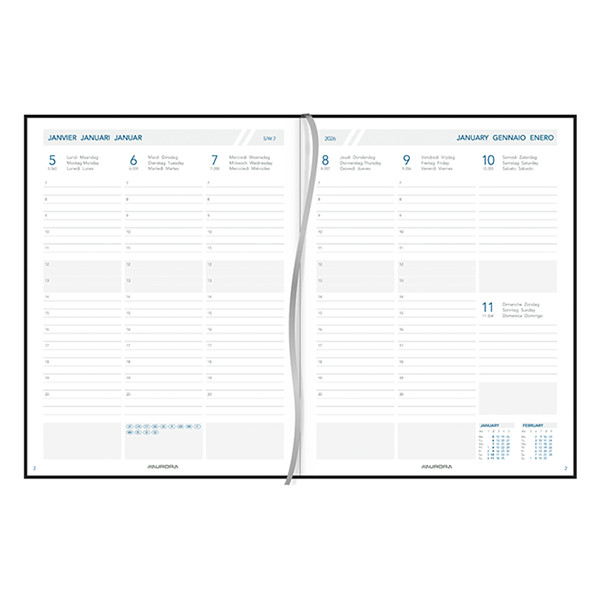 Aurora Business Florence agenda semainier avec division par demi-heure 2026 (1 semaine sur 2 pages) 6 langues - bordeaux 330173 - 2