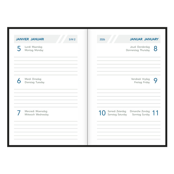 Aurora Classic7 Luna agenda semainier 2026 (1 semaine sur 2 pages) 4 langues - bleu 330150 - 2