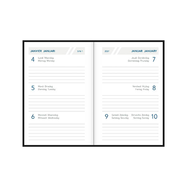 Aurora Classic7 Luna agenda semainier 2027 (1 semaine sur 2 pages) 4 langues - noir 440149 - 2