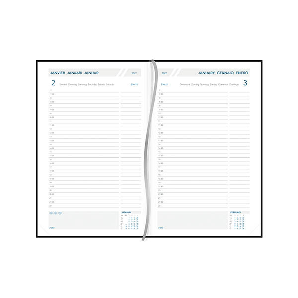 Aurora Daily Florence agenda journalier 2027 avec répartition par demi-heure (1 jour par page) 6 langues - bleu 440137 - 2