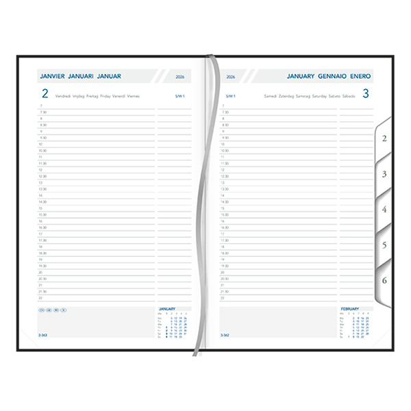 Aurora Daily de Luxe Florence agenda journalier avec division par demi-heure 2026 (1 jour par page) 6 langues - noir 330140 - 2
