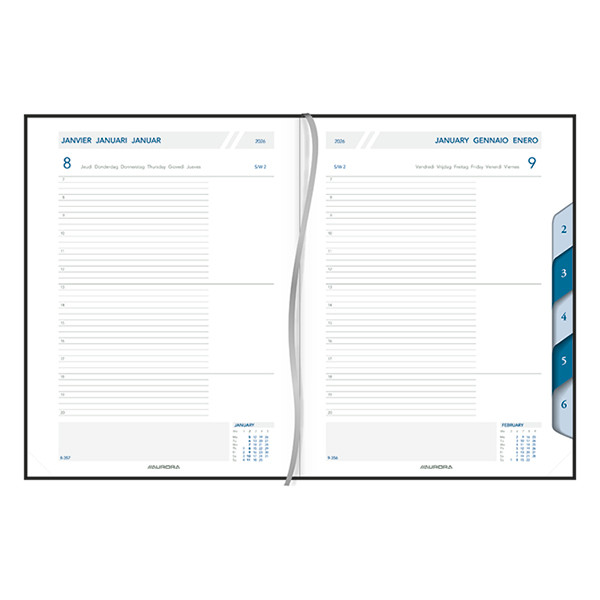 Aurora Largo de Luxe Florence agenda journalier avec division horaire 2026 (1 jour par page) 6 langues - bleu 330135 - 2