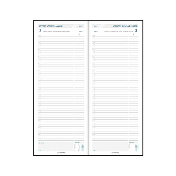 Aurora Longo Balacron agenda journalier 2027 avec répartition par quart d'heure (1 jour par page) 6 langues - noir 440146 - 2