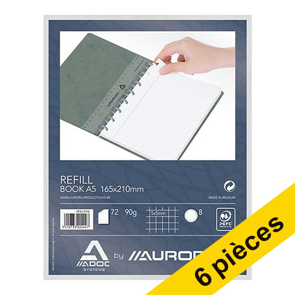 Aurora Offre : 6x Aurora Adoc recharge pour cahier A5 à carreaux 5 mm 72 feuilles  330113 - 1