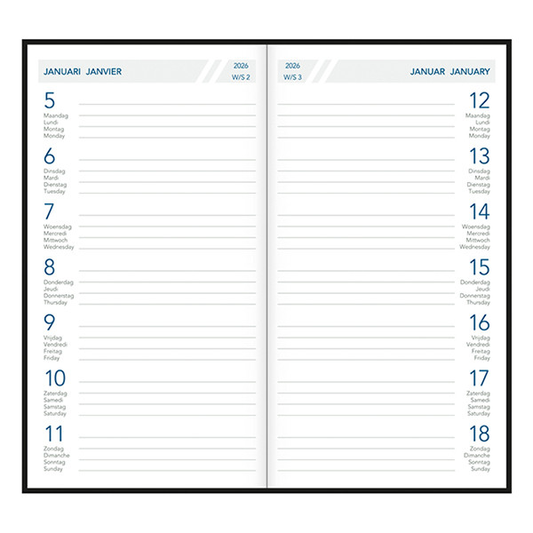 Aurora Timeplan Seta 2026 agenda semainier (1 semaine par page) 4 langues - bleu 330167 - 2