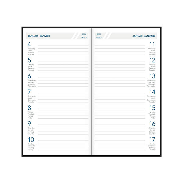 Aurora Timeplan Seta 2027 agenda semainier 2027 (1 semaine par page) 4 langues - bleu 440167 - 2
