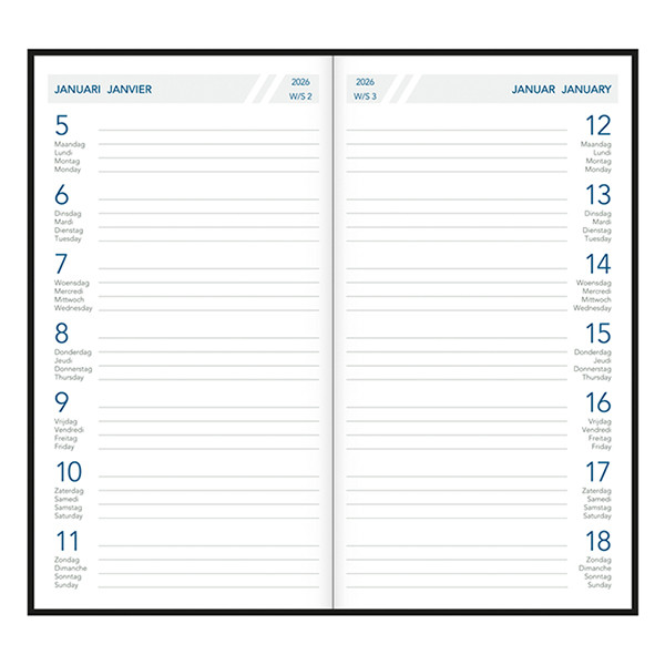 Aurora Timeplan Seta agenda semaiinier 2026 (1 semaine par page) 4 langues - vert 330169 - 2