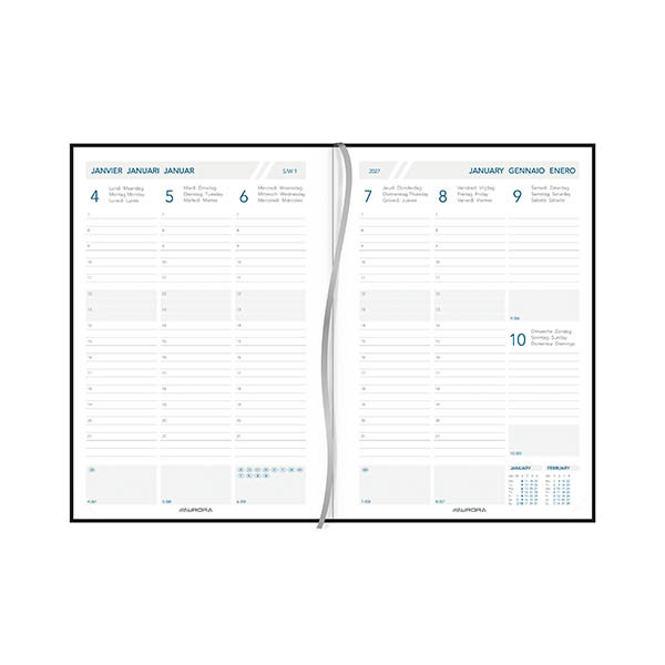 Aurora Universe Florence agenda semainier 2027 avec répartition par heure (1 semaine sur 2 pages) 6 langues - noir 440141 - 2