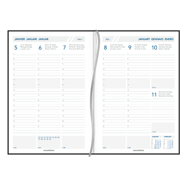 Aurora Universe Florence agenda semainier avec division horaire 2026 (1 semaine sur 2 pages) 6 langues - bordeaux 330143 - 2