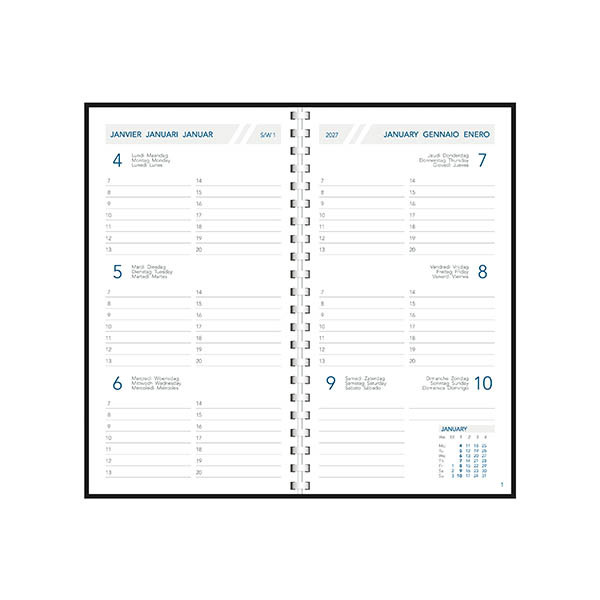 Aurora Visuplan Perl Seta 2027 agenda semainier avec répartition par heure (1 semaine sur 2 pages) 6 langues - bordeaux 440164 - 2