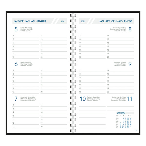 Aurora Visuplan Perl Seta agenda semainier avec division horaire 2026 (1 semaine sur 2 pages) 6 langues - vert 330165 - 2