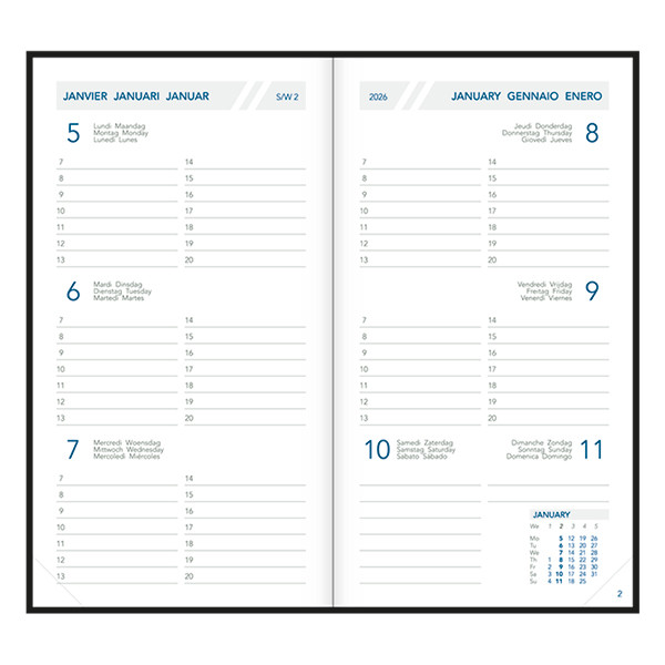 Aurora Visuplan Seta agenda semainier avec division horaire 2026 (1 semaine sur 2 pages) 6 langues - vert 330123 - 2