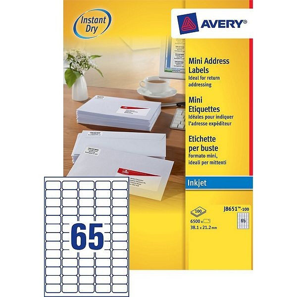 Avery étiquettes d'adresse J8651-100 | 6500 pièces | 38,1 x 21,2 mm J8651-100 212262 - 1