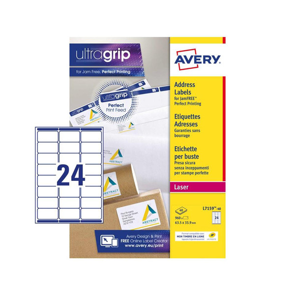 Avery étiquettes d'adresse L7159-40 | 960 pièces | 63,5 x 33,9 mm | technologie Quickpeel L7159-40 212264 - 1
