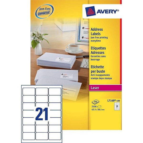 Avery étiquettes d'adresse L7160-100 | 2100 pièces | 63,5 x 38,1 mm | technologie Quickpeel L7160-100 212104 - 1