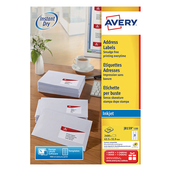Avery J8159-100 étiquettes d'adresse A4 63,5 x 33,9 mm (2400 étiquettes) - blanc J8159-100 212274 - 1