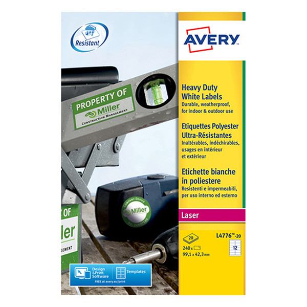 Avery L4776-20 étiquettes ultra-résistantes A4 99,1 x 42,3 mm (240 pièces) - blanc L4776-20 212428 - 1