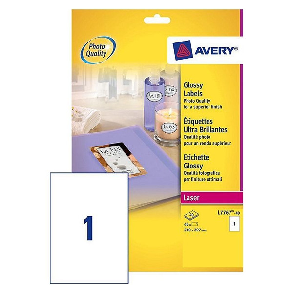 Avery L7767-40 étiquettes brillantes 210 x 297 mm (40 pièces) L7767-40 212662 - 1