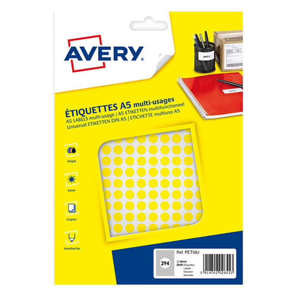Avery PET08J pastilles de marquage Ø 8 mm (2940 pièces) - jaune AV-PET08J 212705 - 1