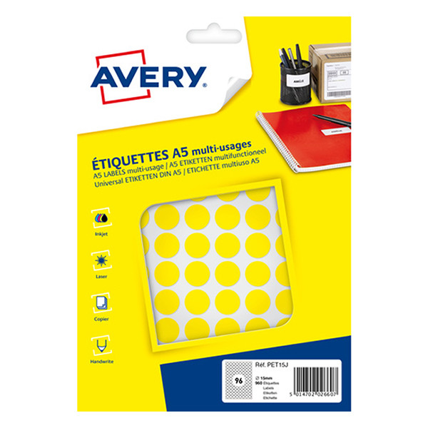 Avery PET15J pastilles de marquage Ø 15 mm (960 pièces) - jaune AV-PET15J 212715 - 1