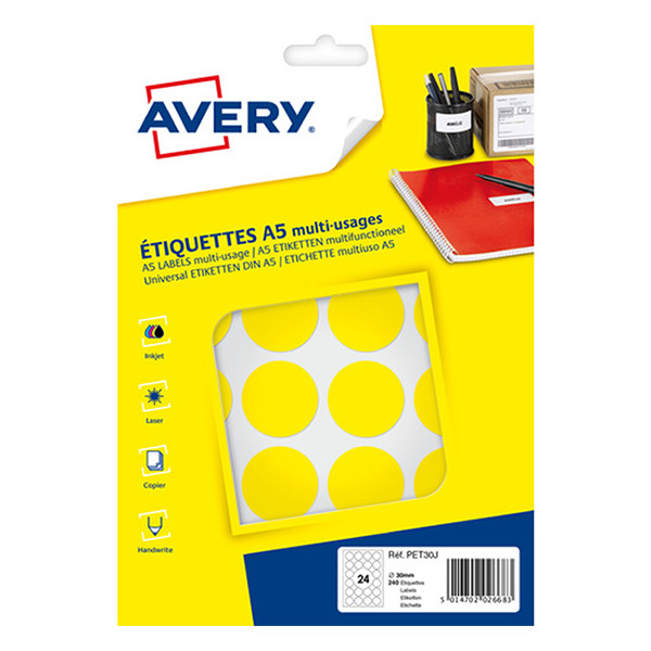 Avery PET30J  pastilles de marquage Ø 30 mm (240 étiquettes) - jaune AV-PET30J 212723 - 1