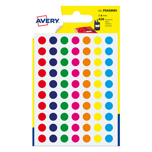 Avery PSA08MX pastilles de marquage Ø 8 mm (420 pièces) - assorti AV-PSA08MX 212711 - 1