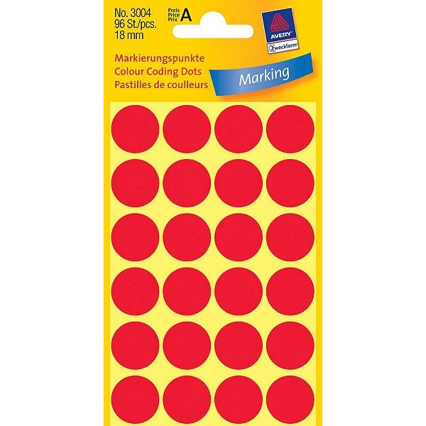 Avery Zweckform 3004 pastilles de couleur Ø 18 mm (96 étiquettes) - rouge 3004 212362 - 1