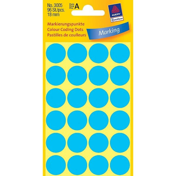 Avery Zweckform 3005 pastilles de couleur Ø 18 mm (96 étiquettes) - bleu 3005 212366 - 1