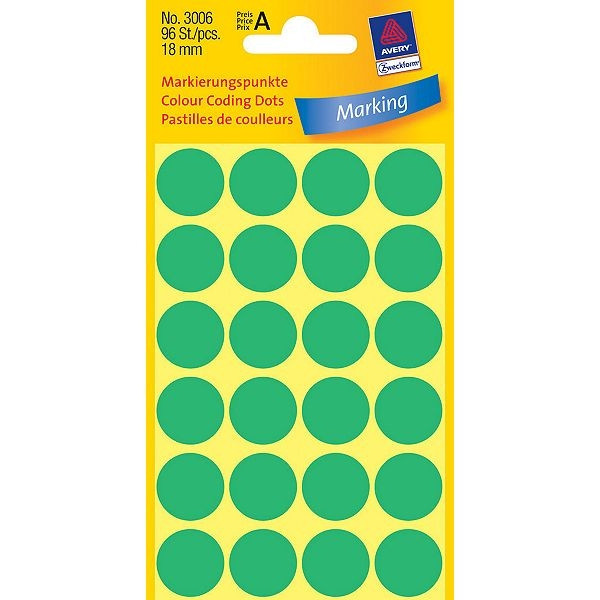 Avery Zweckform 3006 pastilles de couleur Ø 18 mm (96 étiquettes) - vert 3006 212370 - 1