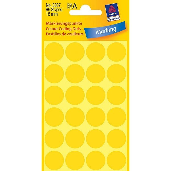 Avery Zweckform 3007 pastilles de couleur Ø 18 mm (96 étiquettes) - jaune 3007 212374 - 1