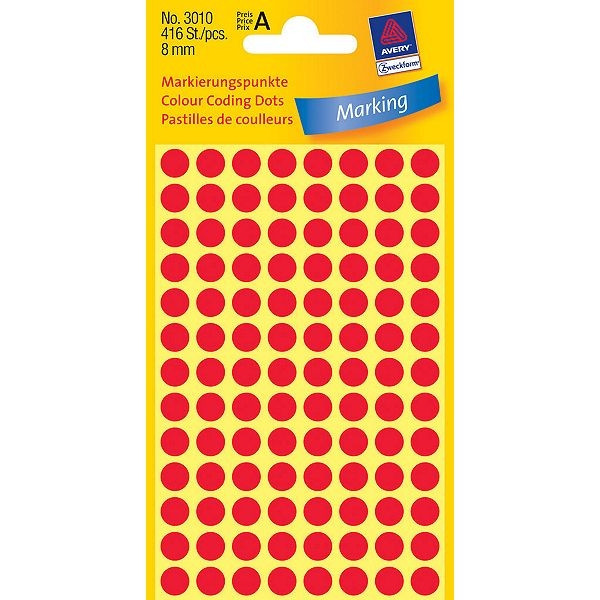 Avery Zweckform 3010 pastilles de couleur Ø 8 mm (416 pièces) - rouge 3010 212322 - 1