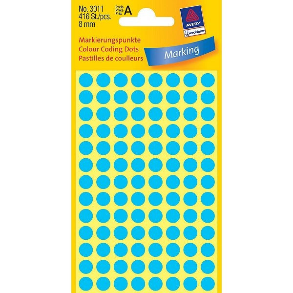 Avery Zweckform 3011 pastilles de couleur Ø 8 mm (416 pièces) - bleu 3011 212324 - 1