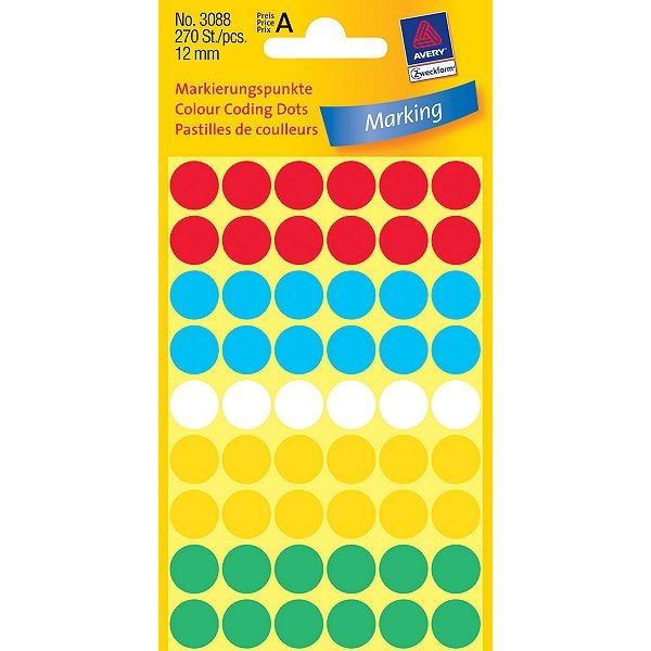 Avery Zweckform 3088 pastilles adhésives de couleurs assorties Ø 12 mm (270 pièces) 3088 212358 - 1