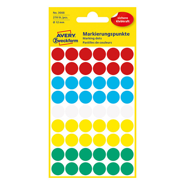 Avery Zweckform 3088 pastilles de marquage Ø 12 mm (270 pièces) - assorti 3088 212358 - 1