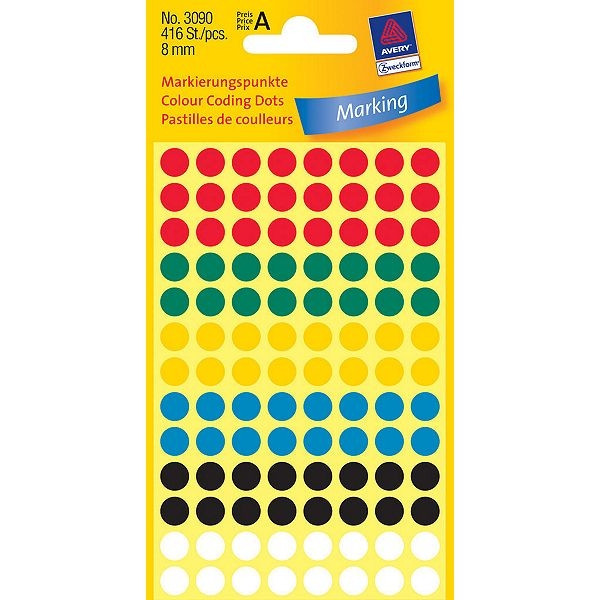 Avery Zweckform 3090 pastilles adhésives couleurs assorties Ø 8 mm (416 pièces) 3090 212338 - 1