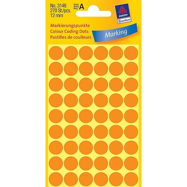 Avery Zweckform 3148 pastilles adhésives Ø 12 mm (270 pièces) - orange clair 3148 212354 - 1