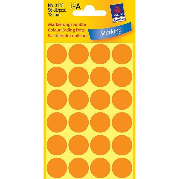 Avery Zweckform 3173 pastilles de couleur Ø 18 mm (96 étiquettes) - orange clair 3173 212384 - 1