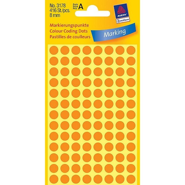 Avery Zweckform 3178 pastilles de couleur Ø 8 mm (416 pièces) - orange clair 3178 212334 - 1