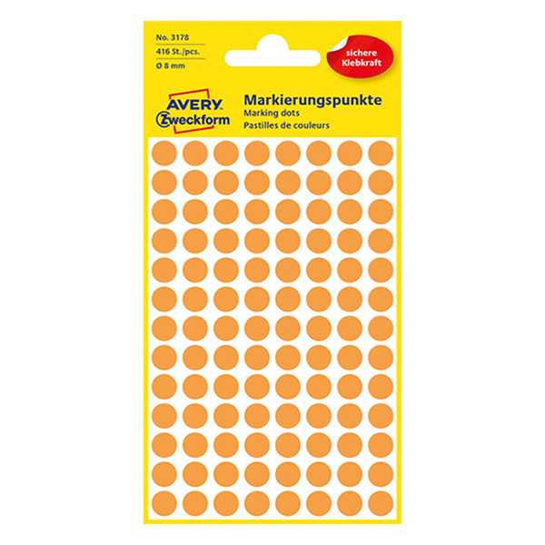 Avery Zweckform 3178 pastilles de marquage Ø 8 mm (416 étiquettes) - orange clair 3178 212334 - 1