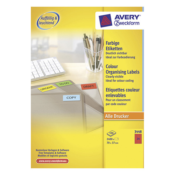 Avery Zweckform 3448 étiquettes multi-usages A4 70 x 37 mm (2400 pièces) - rouge 3448 212076 - 1