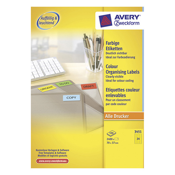 Avery Zweckform 3451 étiquettes multi-usages A4 70 x 37 mm (2400 pièces) - jaune 3451 212080 - 1