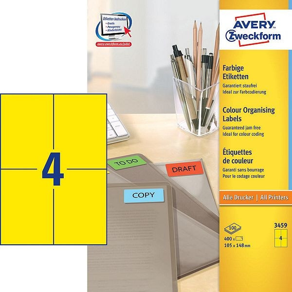 Avery Zweckform 3459 étiquettes multi-usages 105 x 148 mm (400 pièces) - jaune 3459 212094 - 1