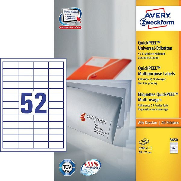 Avery Zweckform 3650 étiquettes multi-usages 48 x 21 mm (5200 étiquettes) 3650 212650 - 1