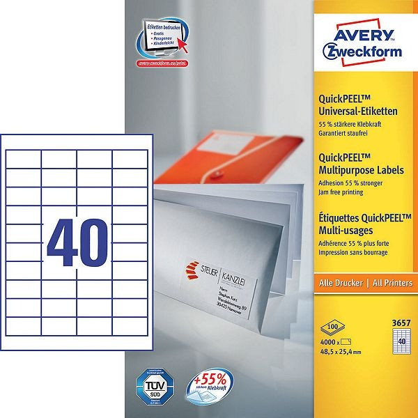 Avery Zweckform 3657 étiquettes multi-usages 48,5 x 25,4 mm (4000 étiquettes) 3657 212026 - 1