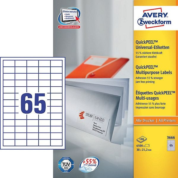 Avery Zweckform 3666 étiquettes multi-usages 38 x 21,2 mm (6500 étiquettes) 3666 212022 - 1