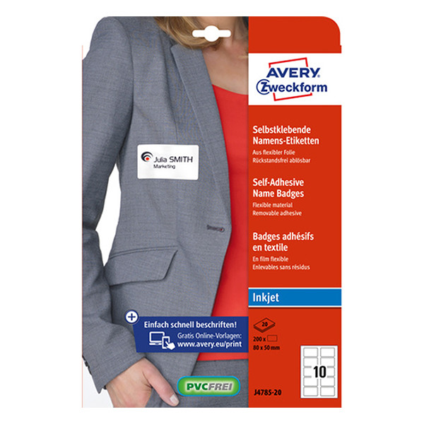 Avery Zweckform J4785-20 étiquettes badges adhésifs pour imprimante à jet d'encre 50x80 mm (200 pièces) - blanc AV-J4785-20 212686 - 1