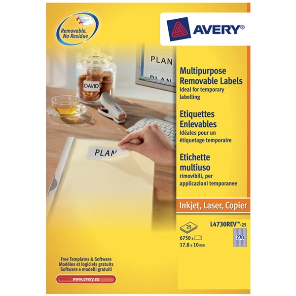 Avery Zweckform L4730-25 étiquettes multi-usages 17,8 x 10 mm blanches (6,750 étiquettes) L4730-25 212572 - 1