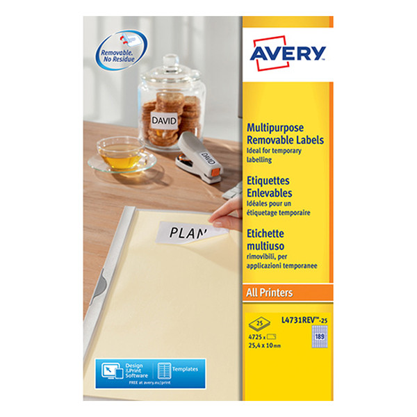 Avery Zweckform L4731-25 étiquettes multi-usages A4 25,4 x 10 mm (4725 étiquettes) - blanc L4731REV-25 212574 - 1
