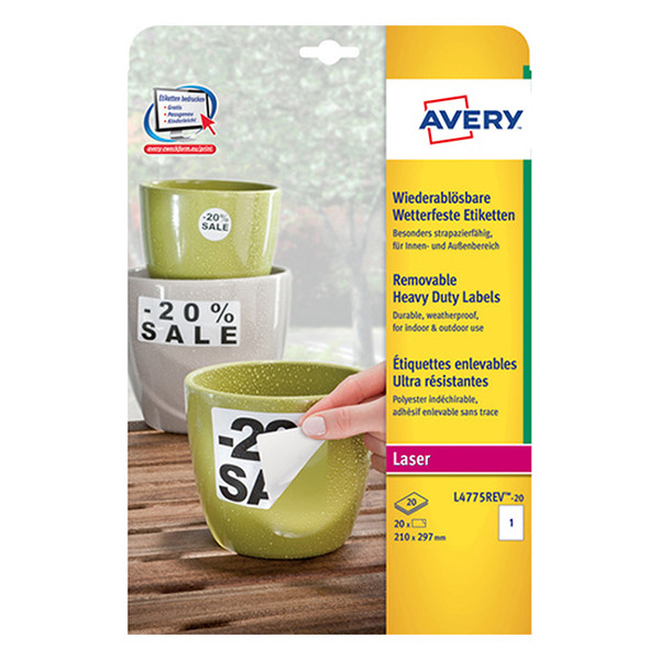 Avery Zweckform L4775REV-20 étiquettes résistantes aux intempéries A4 210 x 297 mm (20 étiquettes) - blanc L4775REV-20 212730 - 1