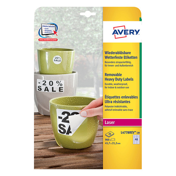 Avery Zweckform L4778REV-20 étiquettes enlevables/amovibles A4 45,7 x 21,2 mm (960 étiquettes) L4778REV-20 212657 - 1